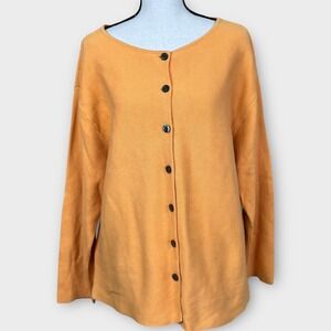 J Jill Ribbed Cotton Button Front Long Sleeve Cardigan Sweater Orange Size Large